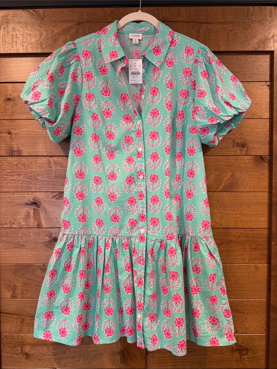 J. Crew Dresses & Skirts - J. Crew Green Dress with Bright Pink Floral Print - size 6 NWT